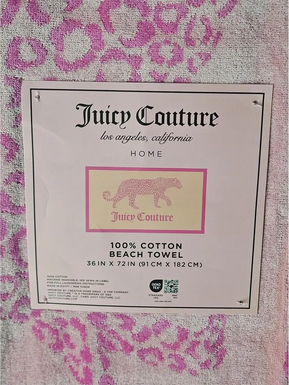 Juicy Couture Pink Leopard Beach Towel 6FT Cotton Pool Extra Large Towel NWT